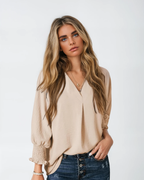 Smocked Cuff Crinkle Blouse