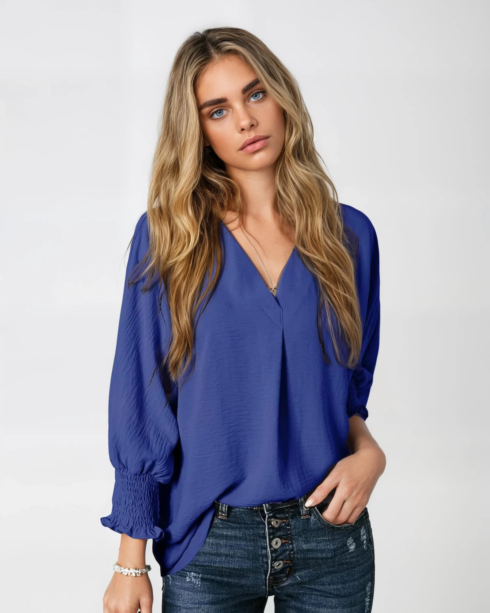 Smocked Cuff Crinkle Blouse