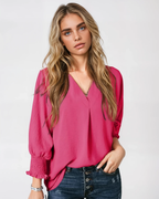 Smocked Cuff Crinkle Blouse