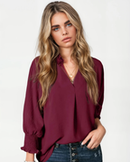 Smocked Cuff Crinkle Blouse